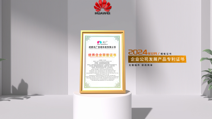 高端企业专利荣誉证书