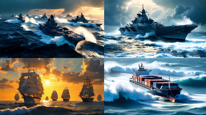 航母战舰货轮轮船航拍