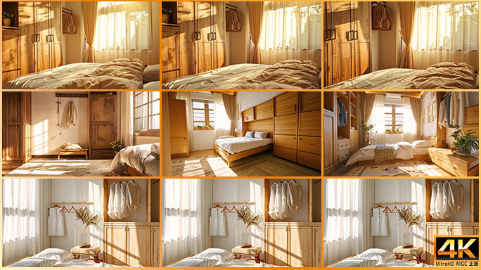 温馨治愈室内场景 温暖阳光卧室惬意的时光