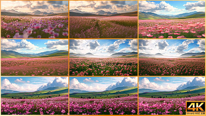 无尽花海片头大屏背景 花开遍野野花绽放