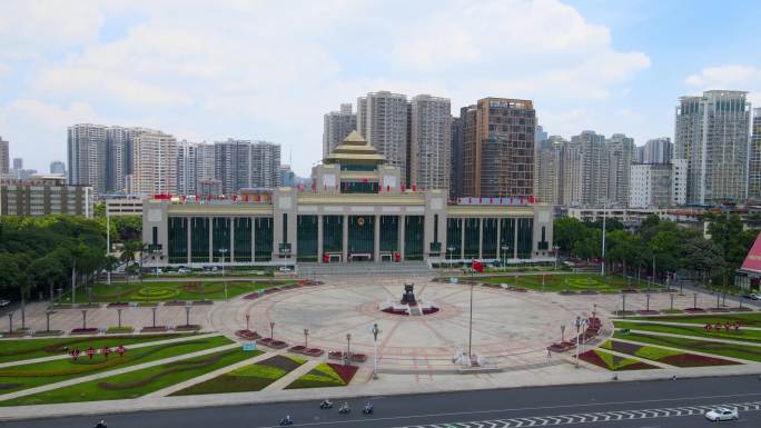 广西南宁人民大会堂民生广场4K航拍素材