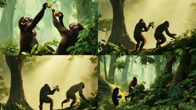 古人猿 猿人采摘渔猎活动