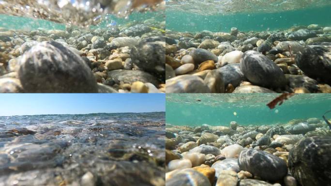 溪流中带有光线反射的水下石头