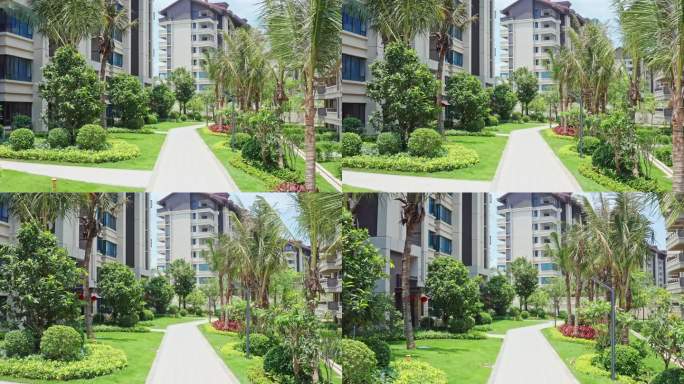 航拍高端住宅小区园林景观