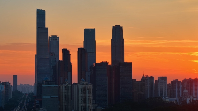 【超值】南宁竹溪立交商务区高楼群日出朝霞