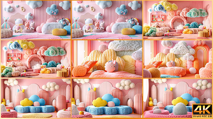 可爱毛绒温暖房间 儿童活动背景片头卡通