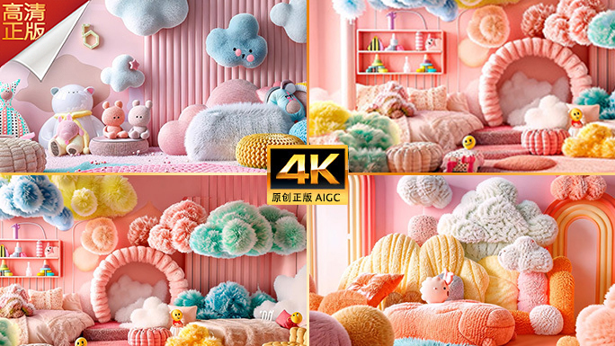 可爱毛绒温暖房间 儿童活动背景片头卡通