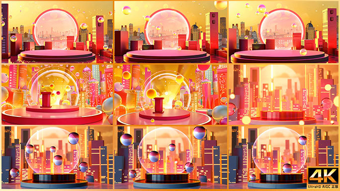 红色现代城市展台背景动画 产品展示片头