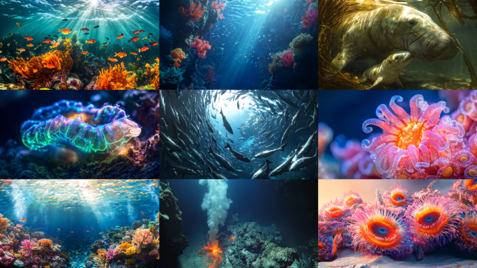 海底世界深海海虾鱼群海藻海参唯美风景