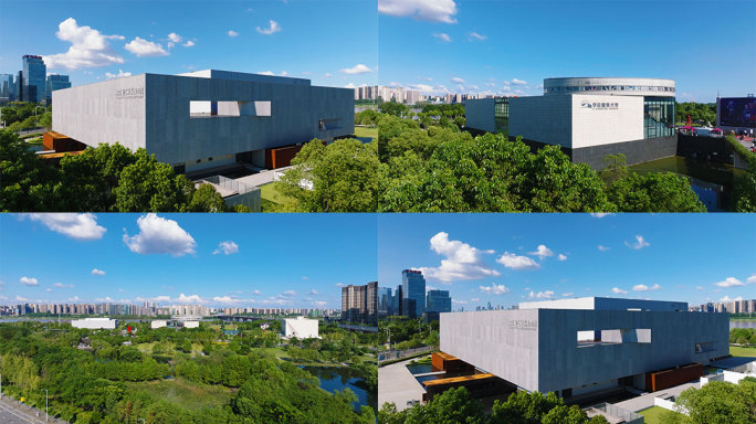 4k长沙洋湖湿地公园湘江新区城市馆航拍