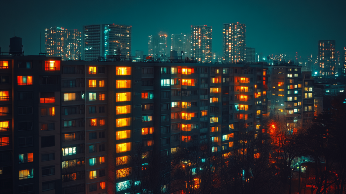 万家灯火城市夜景城市灯火通明小区公园夜景