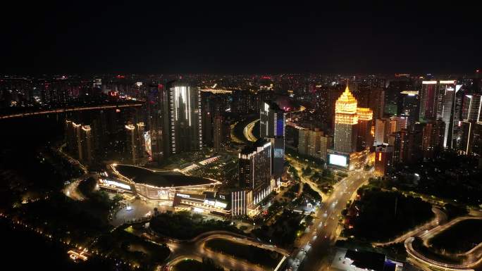 沈阳夜景城市地标航拍