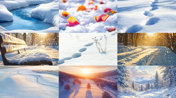 雪地四叶草近景蓬松大雪小雪冬季冬天雪景