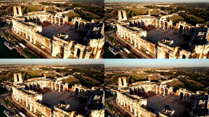 4K航拍罗马卡拉卡拉浴场的古老遗迹