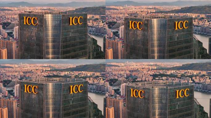 福州ICC大楼夕阳特写镜头航拍3