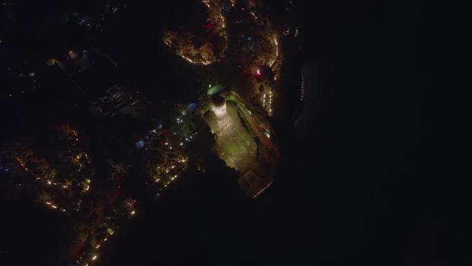 四川乐山大佛夜景航拍4K