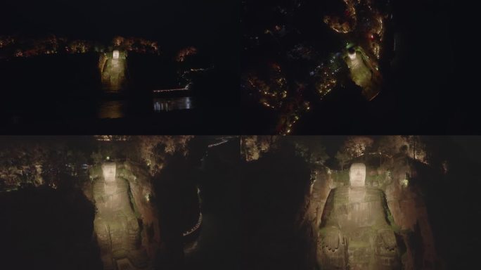 四川乐山大佛夜景航拍4K