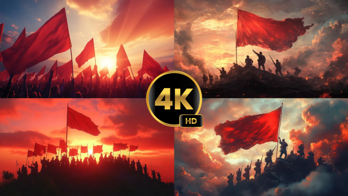 【4K】战争胜利摇旗呐喊红绸缎