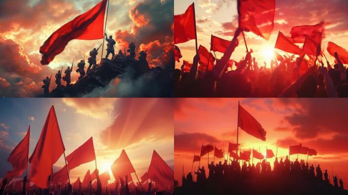 【4K】战争胜利摇旗呐喊红绸缎