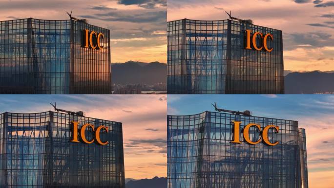 福州ICC大楼夕阳特写镜头航拍