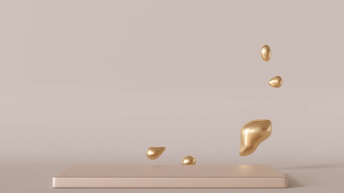 奢华的讲台，流动的金色飞溅。理想的场景，用于优雅而精致地突出高端商品。空旷的场景。舞台，展示，展览。