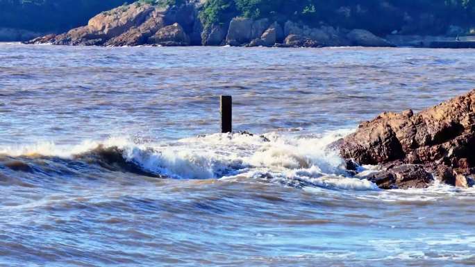 舟山海边日出 浪花 台风来临前 航拍