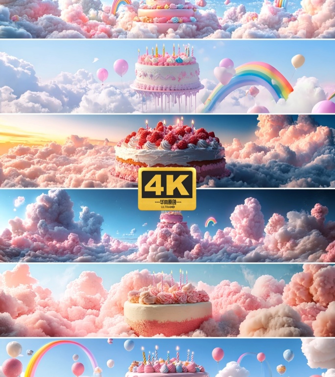 4k宽屏卡通云朵生日蛋糕合集