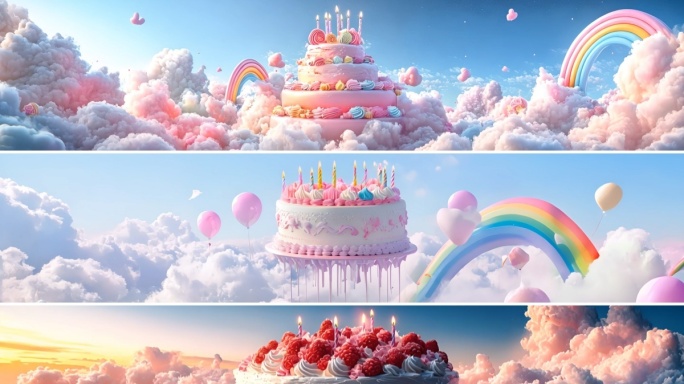 4k宽屏卡通云朵生日蛋糕合集