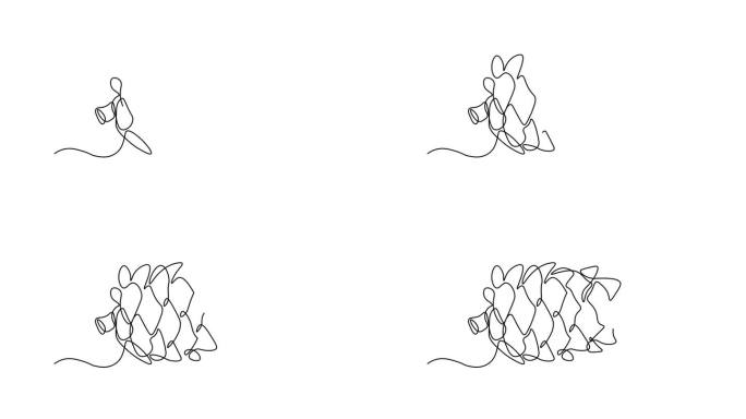 抽象的雪松球。自我绘制动画，一笔连续线条绘制，标志。