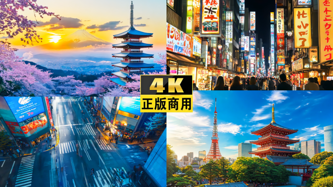 4K绝美日本东京塔地标建筑富士山航拍延时