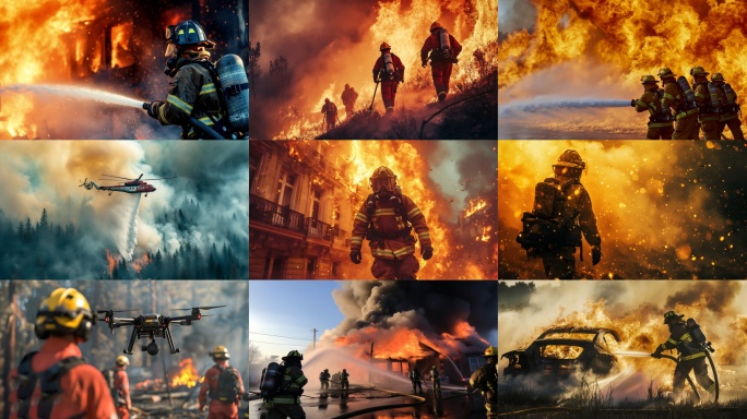【4K】 火灾现场 消防员英勇灭火