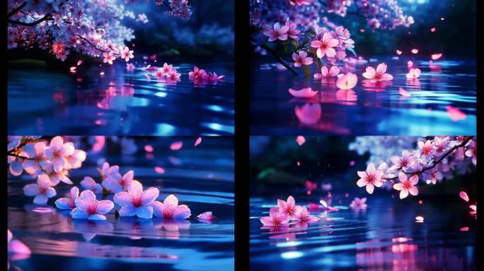 浪漫落花水岸4k素材