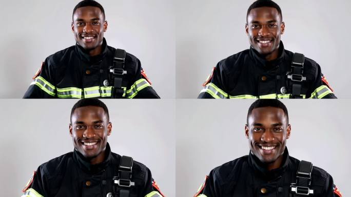 外国消防员的笑脸