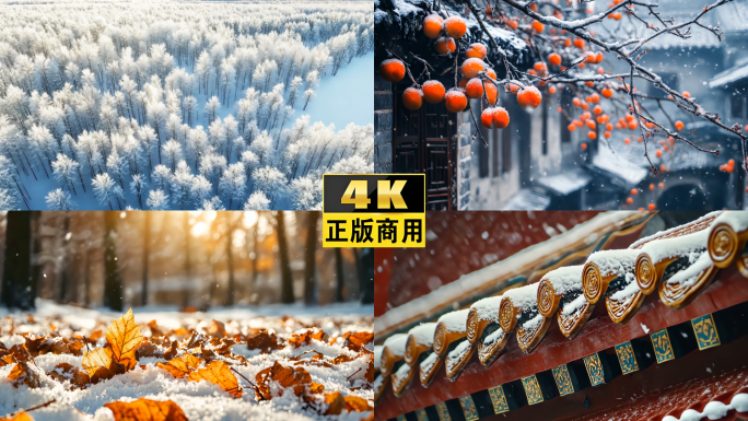 4K绝美冬天雪景树林雾凇下雪大雪冬季小寒