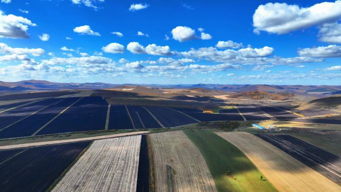 航拍秋季垦区黑土地