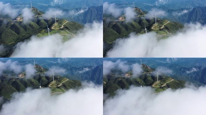 航拍湖南怀化洪江雪峰山苏宝顶风电场风光