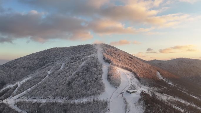 北大壶航拍 滑雪场日落 日落金山 雪道