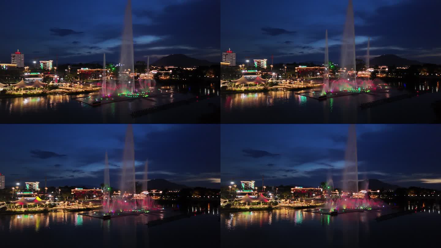 夜景水岸商业营地水上音乐喷泉