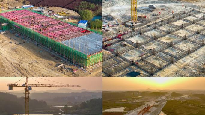 高速服务区工地建设航拍延时