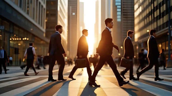 忙碌上班族清晨街道人流延时4K