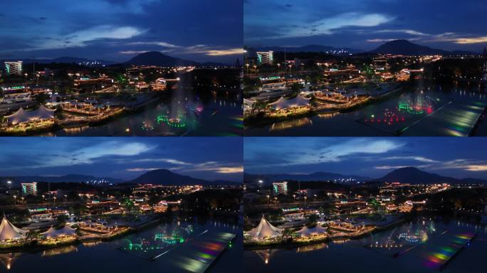 夜景水岸商业营地水上音乐喷泉