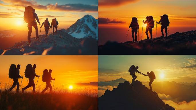 团队登山徒步攀岩互助励志