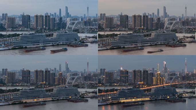 广州黄沙水产市场和广州地标建筑的夜景