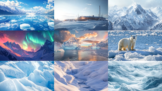 南极北极冰川融化美丽优美自然风光