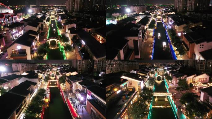 航拍浙江绍兴越城区迎恩水街夜景风光