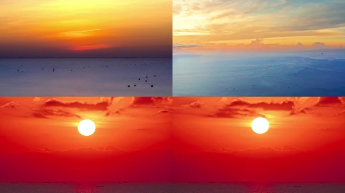 海上日出唯美空灵震撼大气大红太阳升起延时