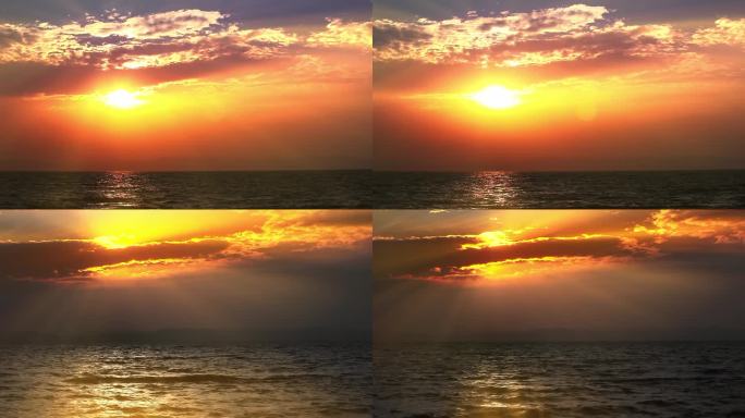 阳光透过云层照在水面上火烧云丁达尔光延时