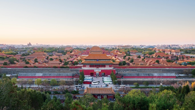 北京故宫全景日出光影