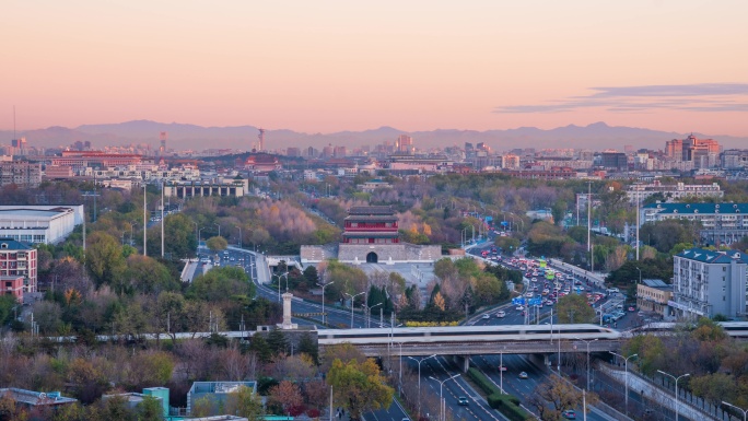 北京中轴线永定门日出光影