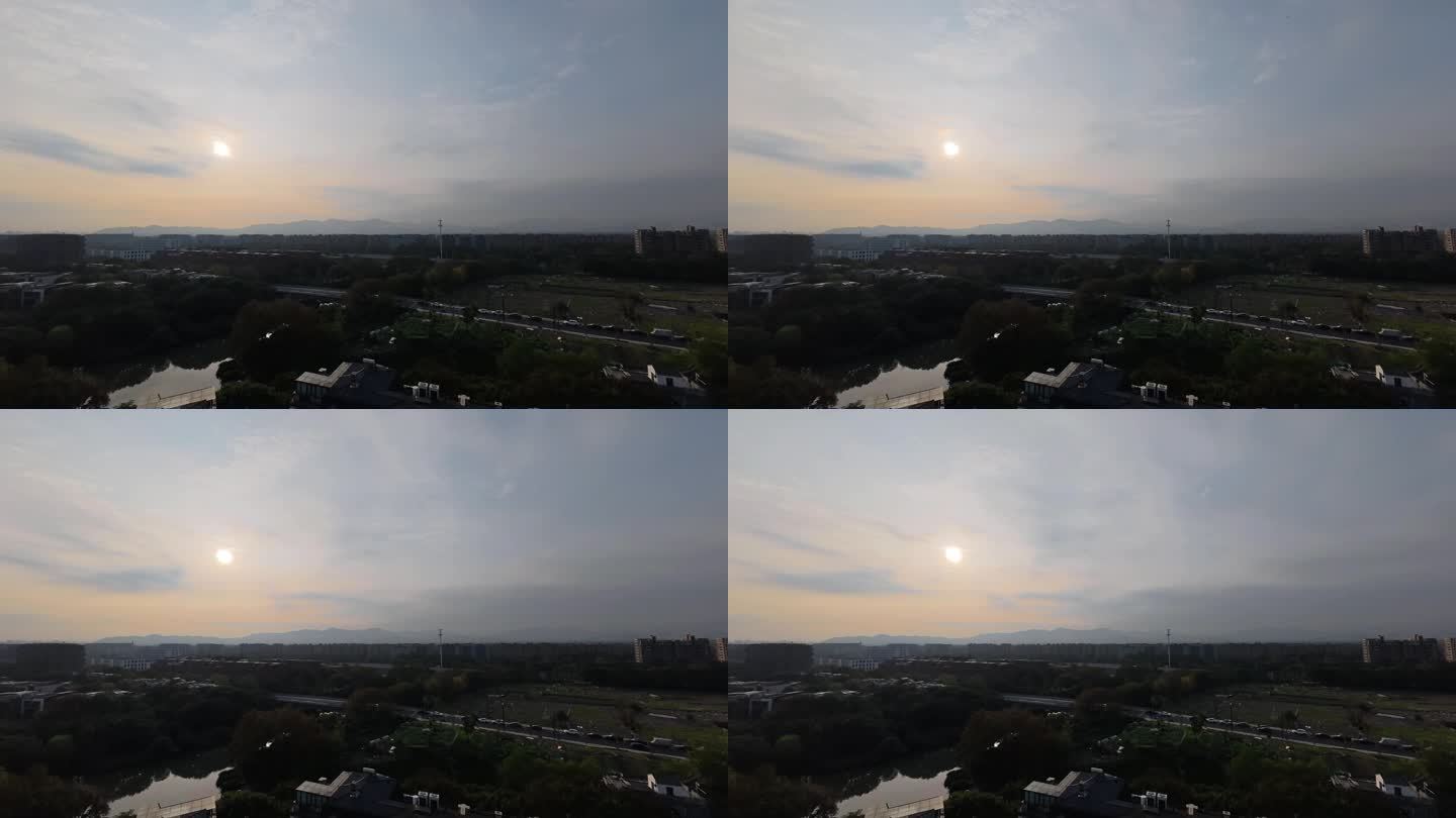 城市郊区日出延时傍晚日落天空风景黄昏晚霞